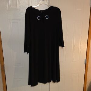 Anne Klein Black Midi Dress with Silver Eyelet Detail